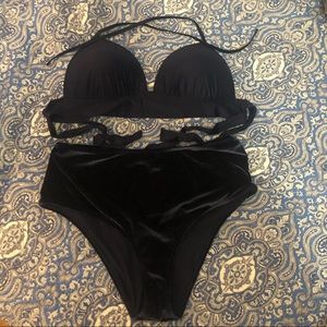 Aerie Navy Plus Bikini Set (velvet bottom)